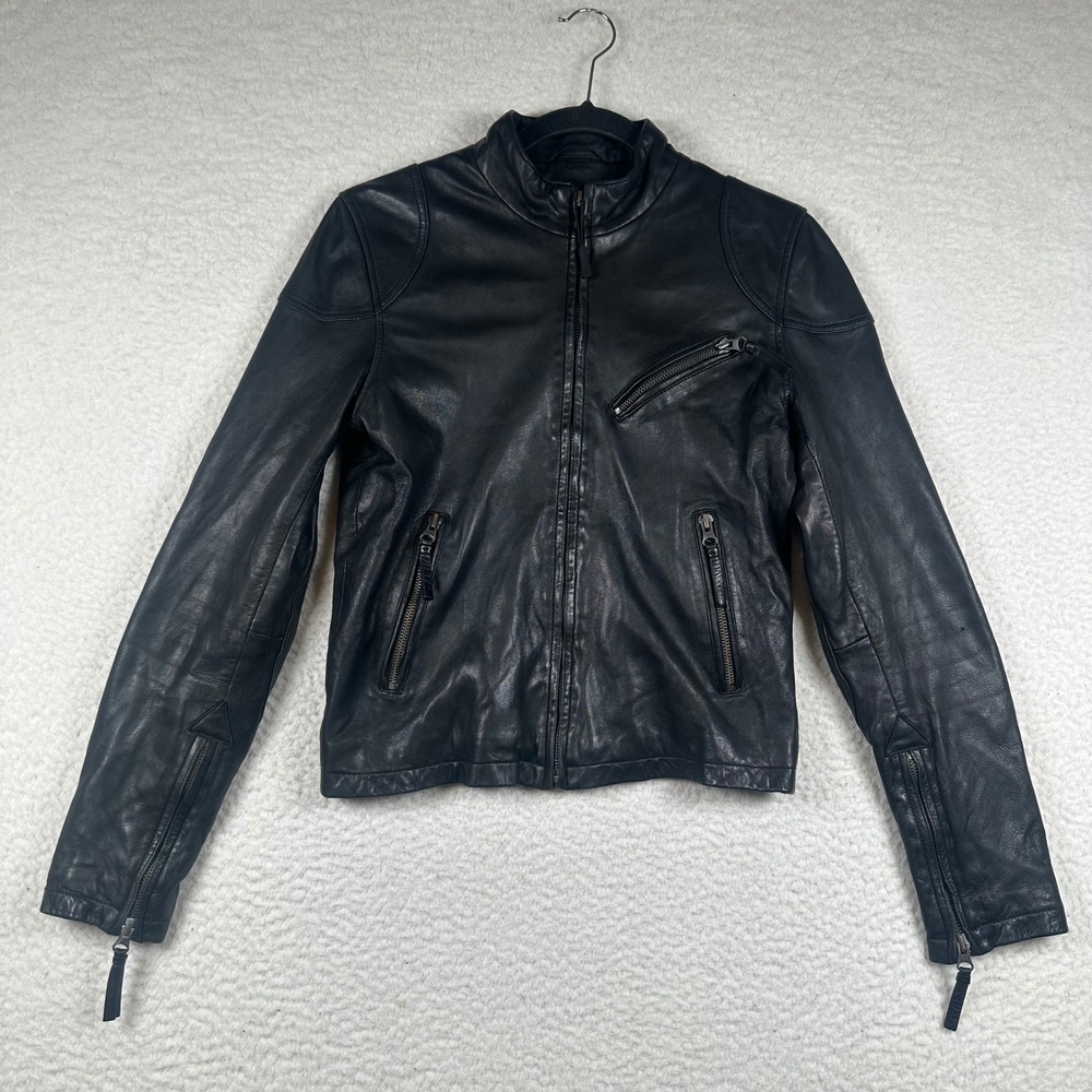 MDK Leather Biker Jacket Womens Moto Sheepskin Full Zip 36 Black Edgy Street